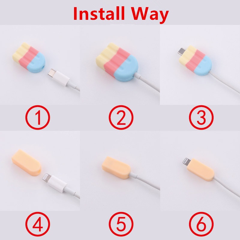 Pelindung Kabel data / Charger USB Bentuk Es Krim Warna-Warni Untuk iPhone 12 11 6 7 8 X