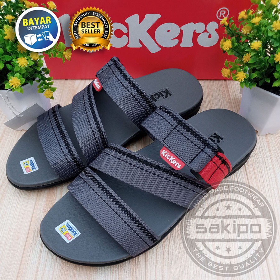 PROMO 4.4 MEGA SALE !! SANDAL PRIA DEWASA SLIDE BISBAN RING ABU KICKERS MURAH / SAKIPO