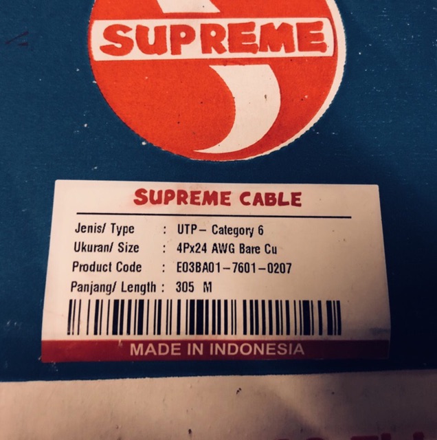 Kabel utp cable data cat6 cat 6 merk supreme rg45 meteran belden