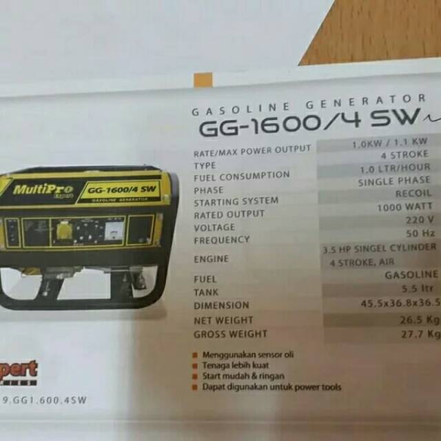 MULTIPRO generator genset GG 1600 4SW bensin