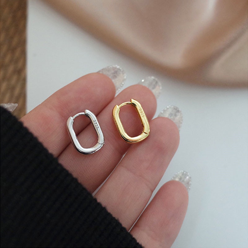 [ACKER] 18K Emas Perancis U Bentuk Sederhana Angin Dingin Oval Circle Hoop Earrings Untuk Wanita