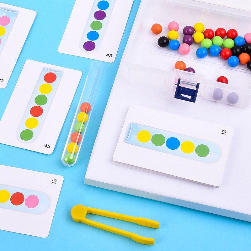 Preschool Toy Mainan Edukasi Sensori Motorik Anak Montessori Bahan Kayu Sorting Colorful Beads Wooden Tube Children Toy Mainan Manik Bola Warna Warni Asah Otak Brain Games Kado Ulang Tahun Ultah Anak Balita Paud TK Kindergarten