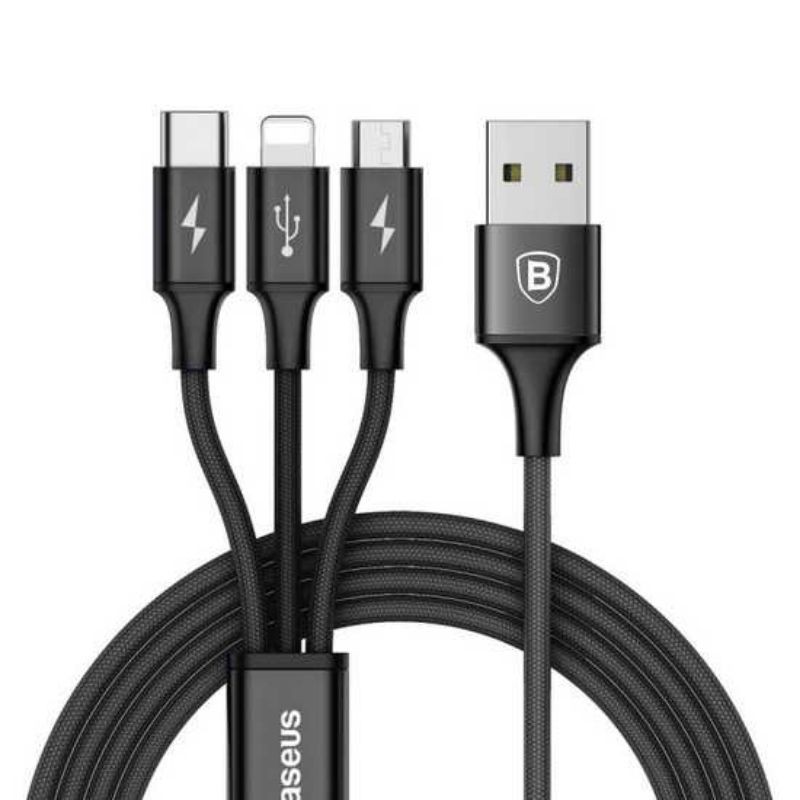 Baseus 3 in 1 Kabel Micro USB + Type C + Lightning 3A 1.2 Meter