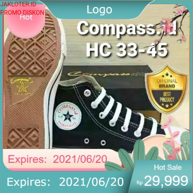 SEPATU SEKOLAH COMPASS / COMPASS ALECIO 056 HI / SEPATU HITAM PUTIH / SEPATU KANVAS ORIGINAL (33-45)