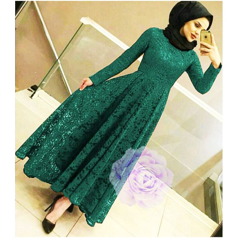 MAXI YUNI GAMIS FULL BRUKAT / REAL PICT YUNI / GAMIS PESTA BRUKAT /GAMIS BRUKAT TULANG