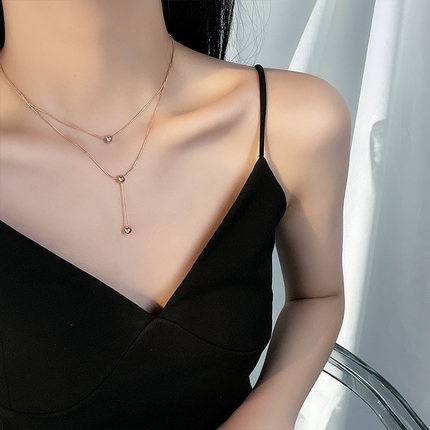 Kalung Korea retro double layer titanium steel rose gold