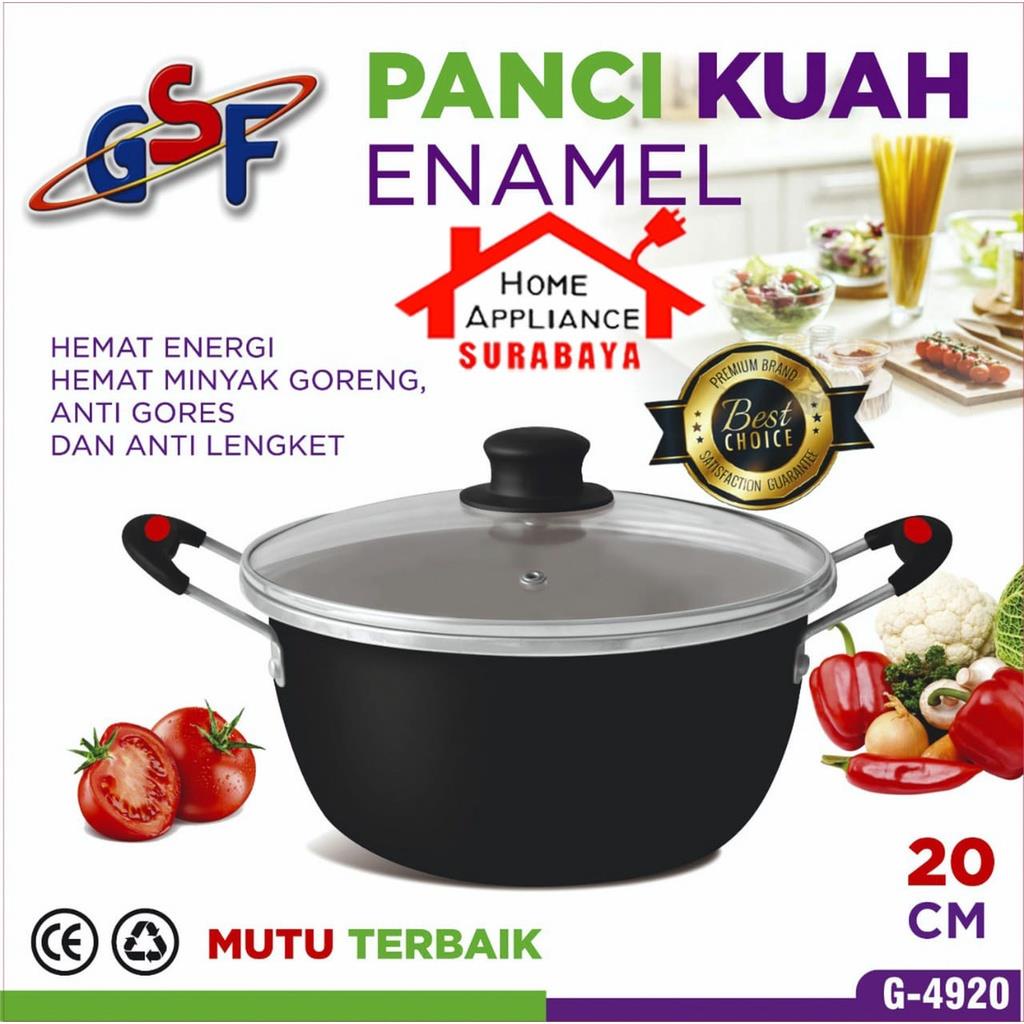 Panci Kuah Sup Saus - Sauce Pan Enamel 20 CM + Tutup Kaca Anti Gores GSF G 4920 / GSF 4920