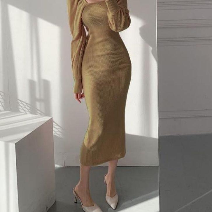 ➴ MDLV ~ DRESS ALIANNA PJ RAJUT DRESS RAJUT DRESS BODYCON DRESS RAJUT LENGAN PANJANG FASHION WANITA 