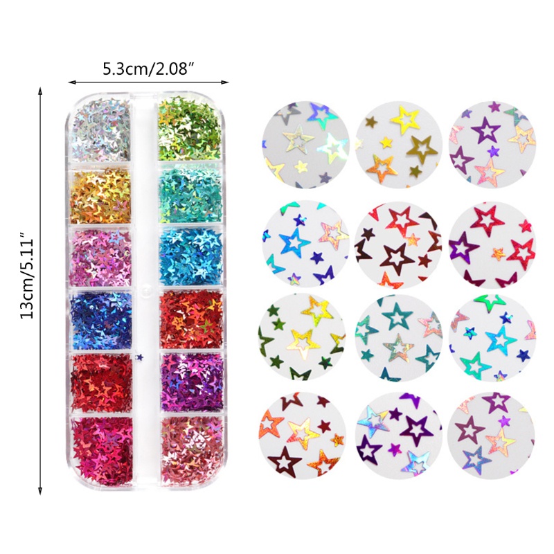 SIY  12 Grids/Box Holographic Glitter Hollow Stars Shape Sequins Epoxy Resin Filling DIY Crafts Jewelry Making Flake Nail Art