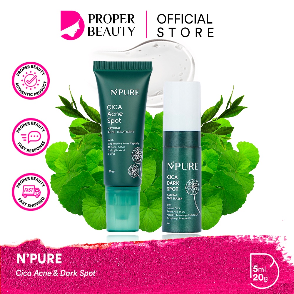 NPURE Cica Acne &amp; Dark Spot Indonesia / Facial Wash Cleanser Face Primer Essence Toner Serum Ampoule Day Night Eye Cream Moisturizer Sunscreen Sheet Clay Mask Masker Clear Pad Soothing Body Lotion / Marigold Centella Asiatica Noni Probiotics Spf Paket Oil