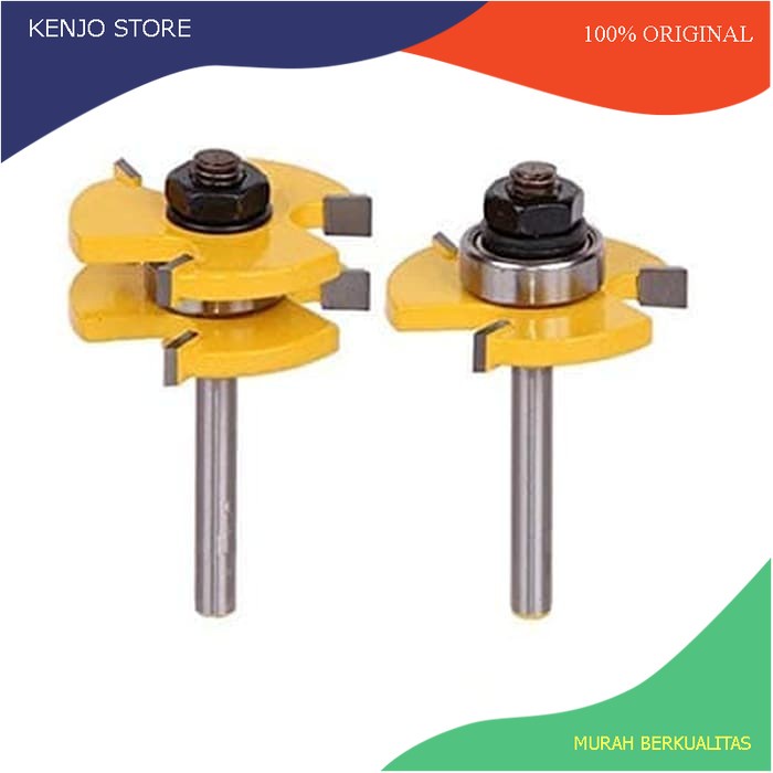 mata profil 1pasang tongue & groove shanks 1/4" mata profil router sambungan panel kayu as 6.35mm