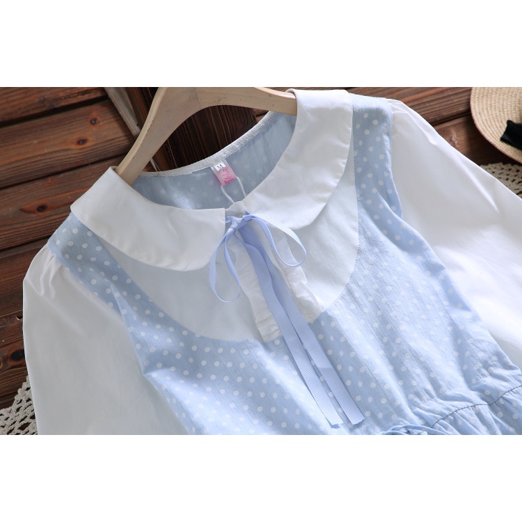 MR-109 dress biru pink polkadot ruffle sleeve college import japan vintage