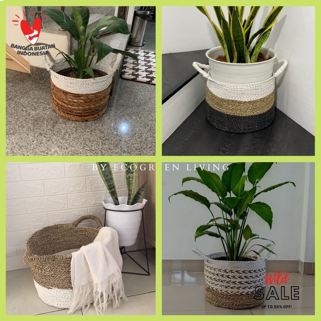 KERANJANG SEAGRASS SATUAN / COVER POT SEAGRASS DIAMETER 30CM