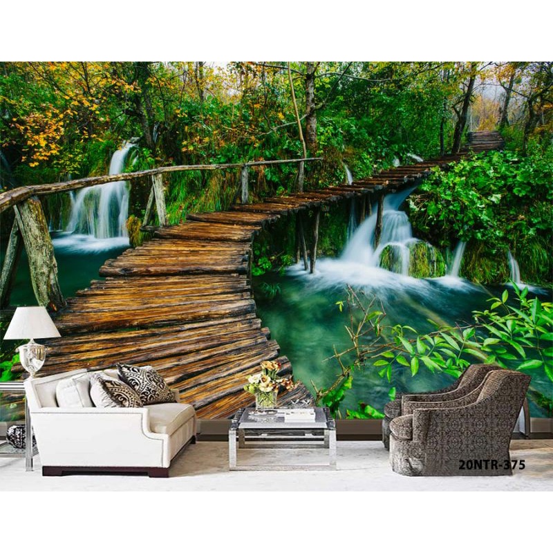 Wallpaper Dinding 3D Custom Pemandangan Jembatan Sungai (20NTR-375)