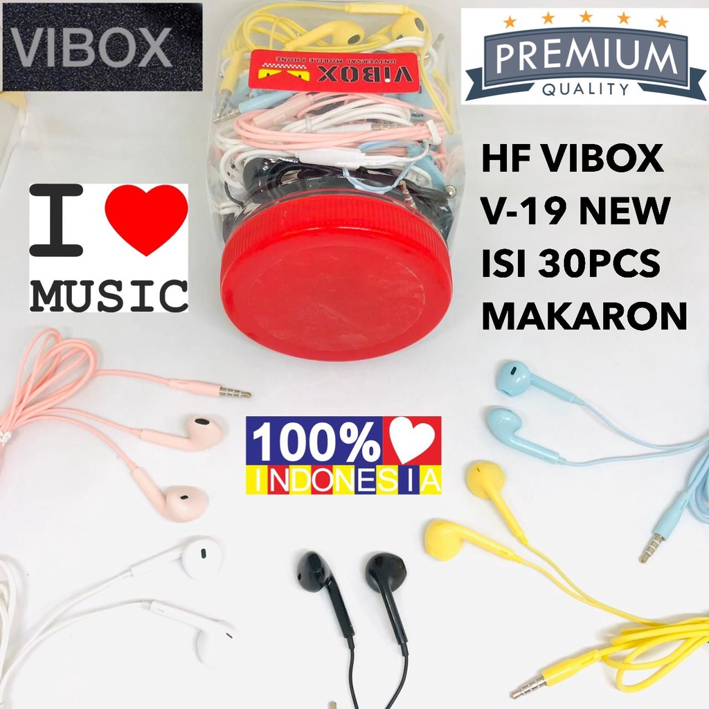 MINIGO~ HEADSET / HANDSFREE V19 MACARON EARPHONE VIBOX V19 MACARON MATE COLOR HIFI EXTRA BASS 1 TOPLES  30PCS