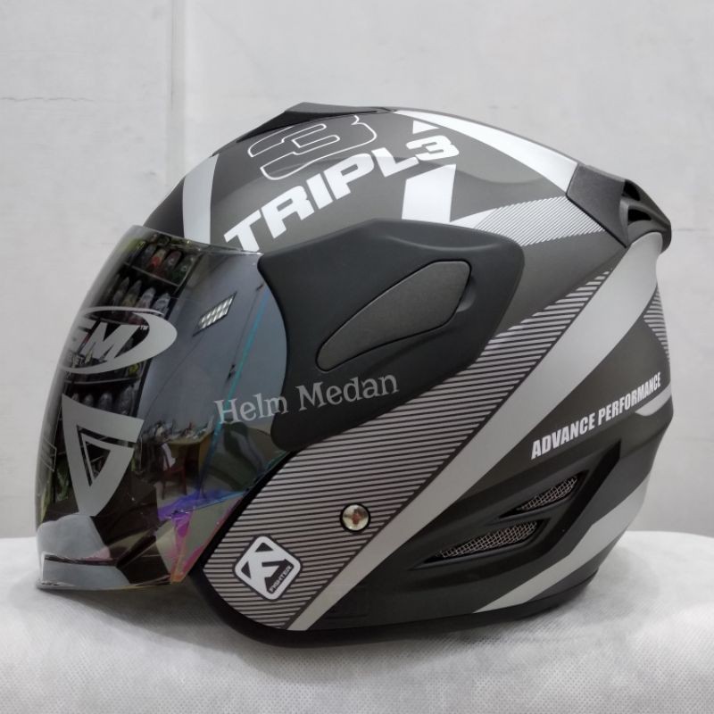 Helm GM Fighter Original Triple Black Silver Doff