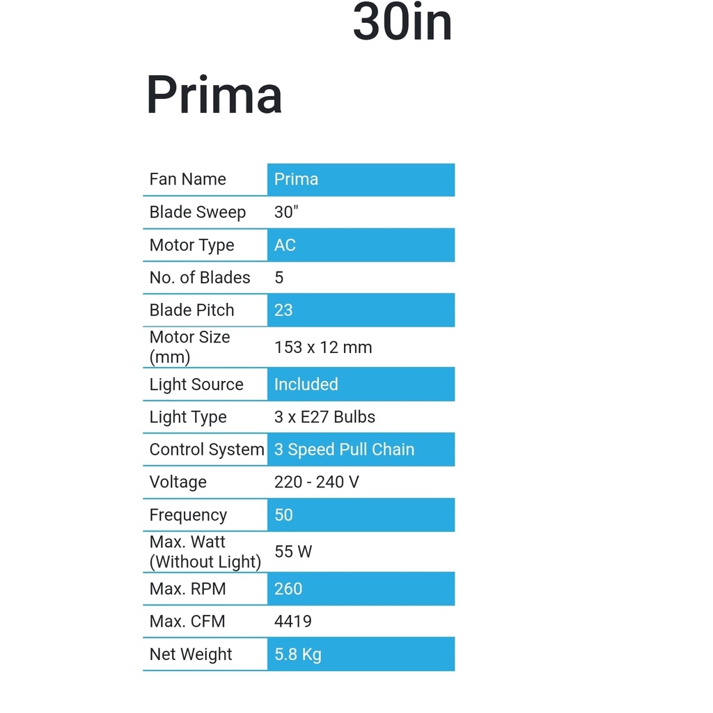 MT. EDMA 30in PRIMA Kipas Angin Gantung - Plafon (Walnut,Rosewood,Black Teak)