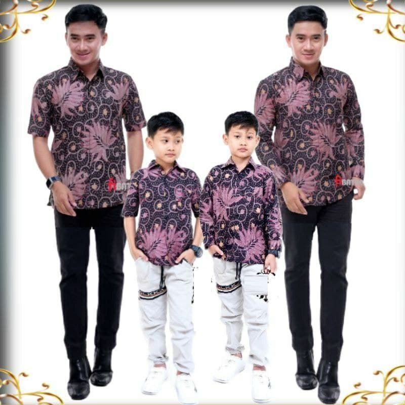 Batik Pria Couple Batik Ayah dan Anak Laki Laki Kemeja Batik Anak Cowok Warna Pink Fushia