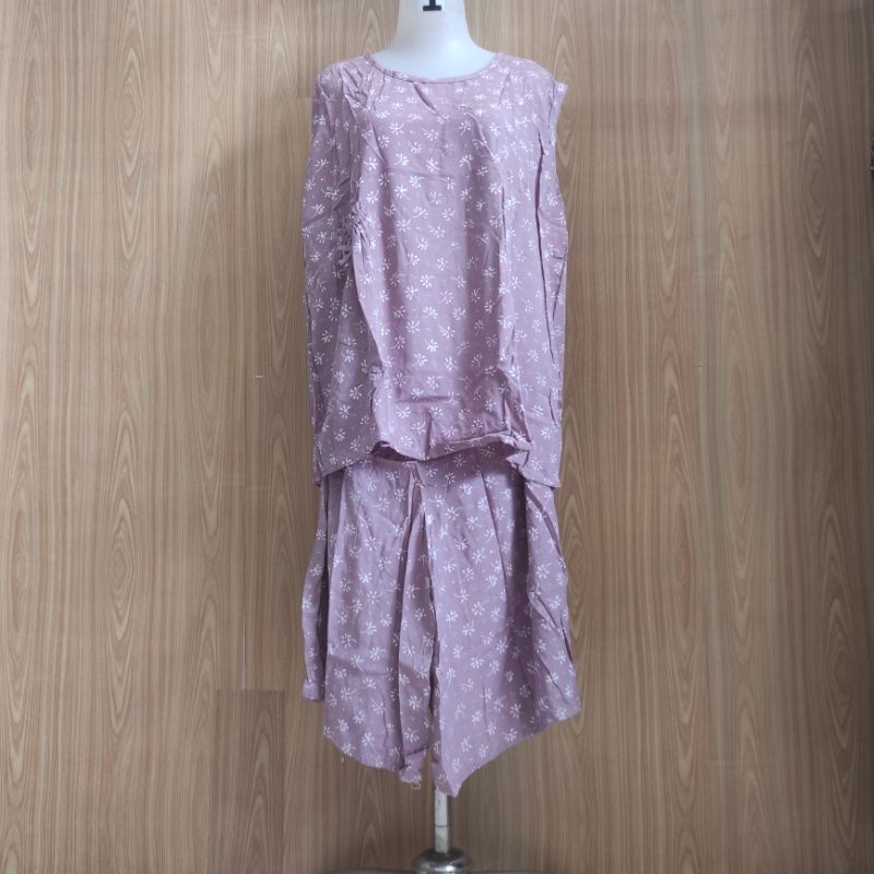 Batik Qonita Pekalongan Setelan Jumbo Kulot 3/4 Yukensi Sakura || Stelan Lekbong Jumbo