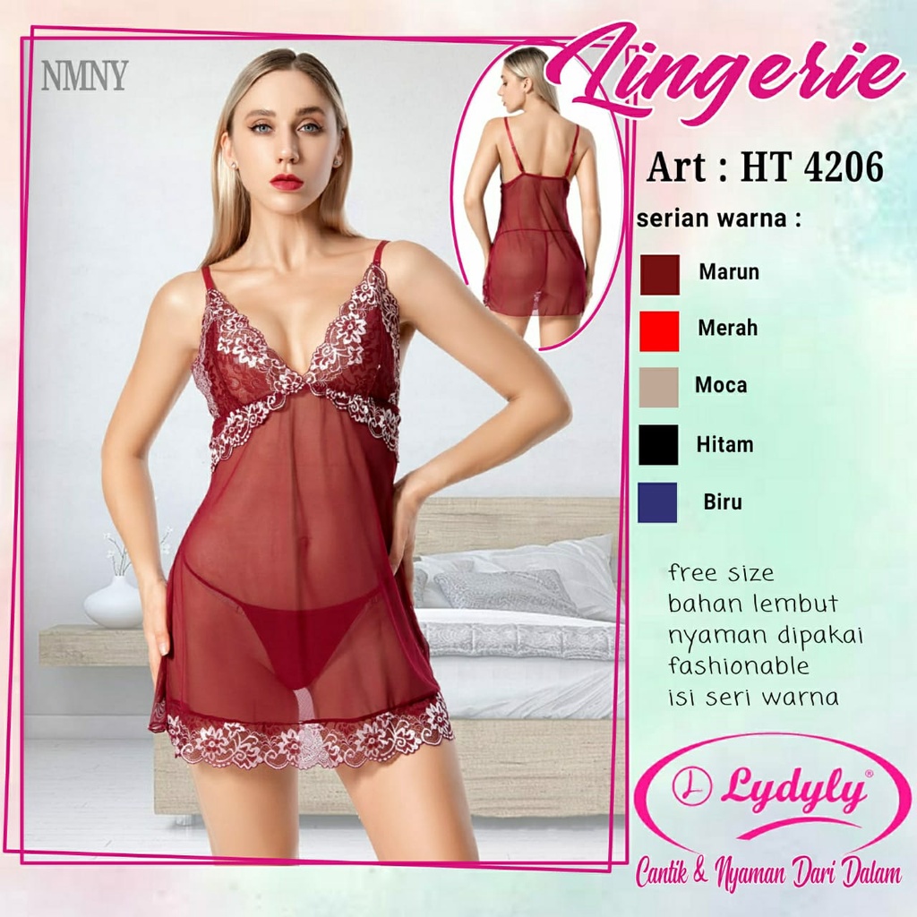 LYDYLY Baju Tidur Lingerie Sexy dan GString Satin / Lingerie Sexy Bahan Lace Orisinil