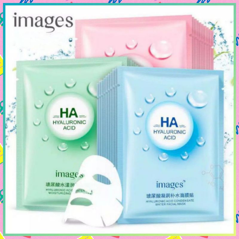 IMAGES HA Mask 3 Colors Hyaluronic Acid Water Face Mask Masker Wajah Anti Acne Memutihkan Anti Kerut Original Terlaris