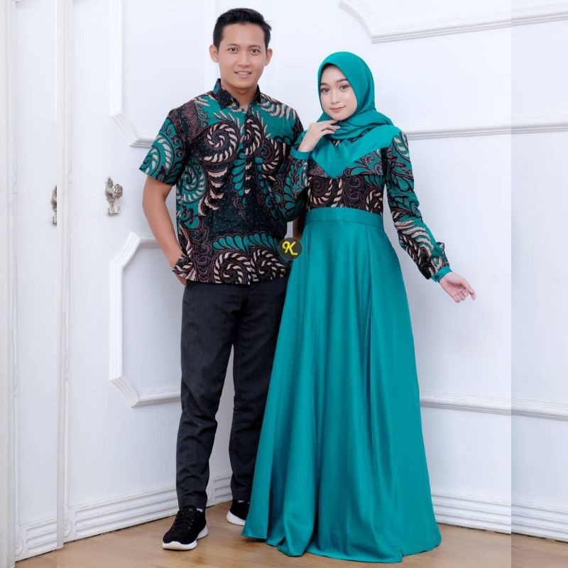 kemeja gamis sarimbitan Hijau tosca