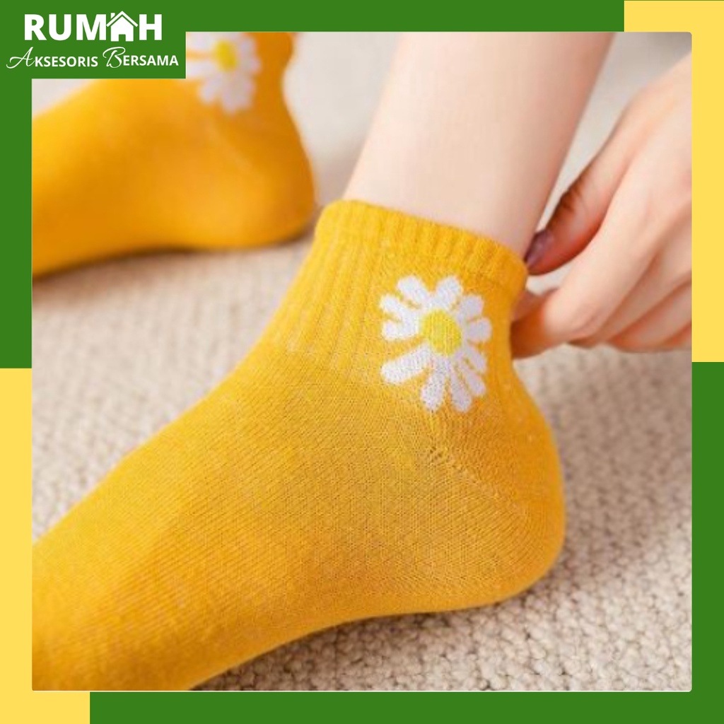 RAB KK223 Kaos Kaki Wanita Motif Bunga Daisy Kaos Kaki Pendek Socks Korea Murah Import