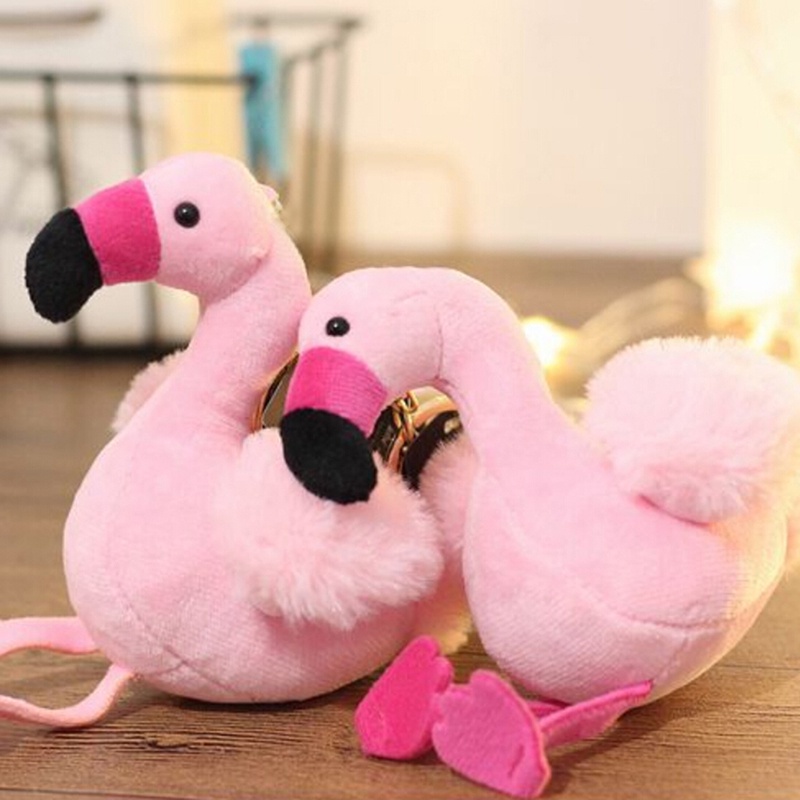 Gantungan Kunci Bentuk Flamingo Bahan Plush Lembut