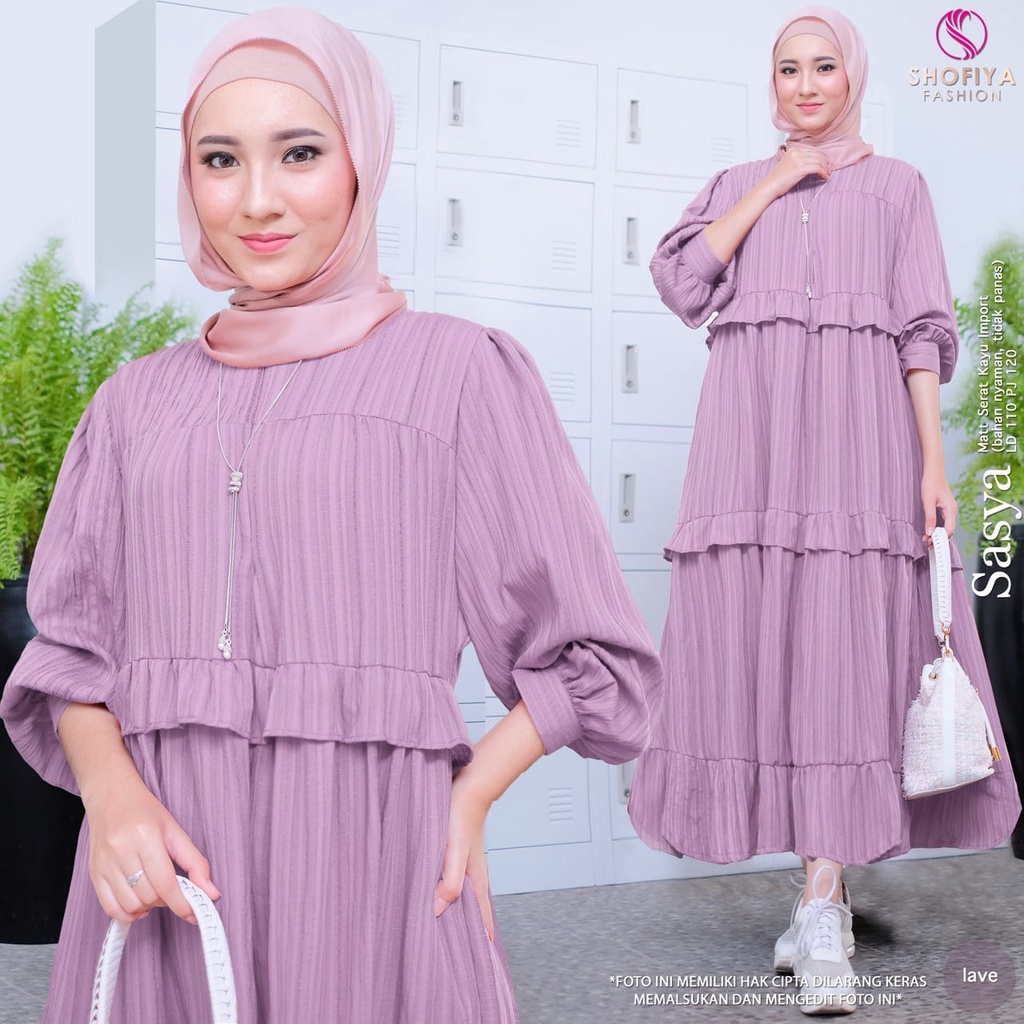 SASYA MIDI DRESS CANTIK DAN ANGGUN ORIGINAL SHOFIYA BAHAN SERAT KAYU IMPORT NYAMAN ADEM DAN TEBAL