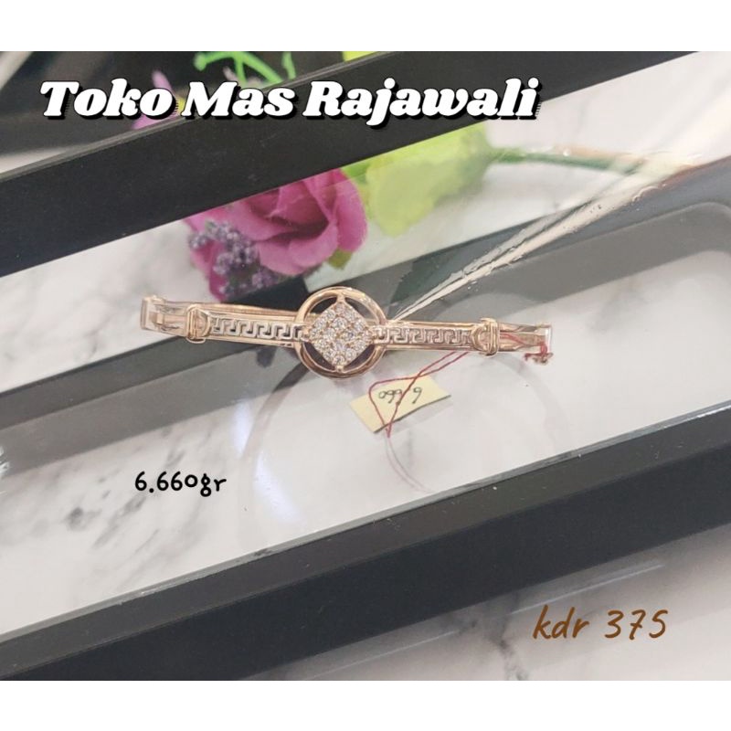 Gelang Permata Putih model zig-zag segi detail luxury aksesoris emas perak kadar 375 | UBS | Stok te
