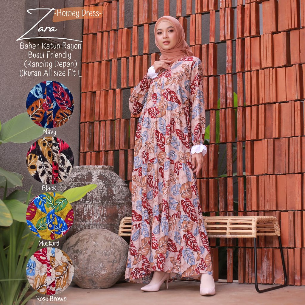 Terlariss!!(bisa cod)Homey Dress Motif-Homey Dress Zara-Bahan Katun Rayon-Busana Muslimah Dewasa