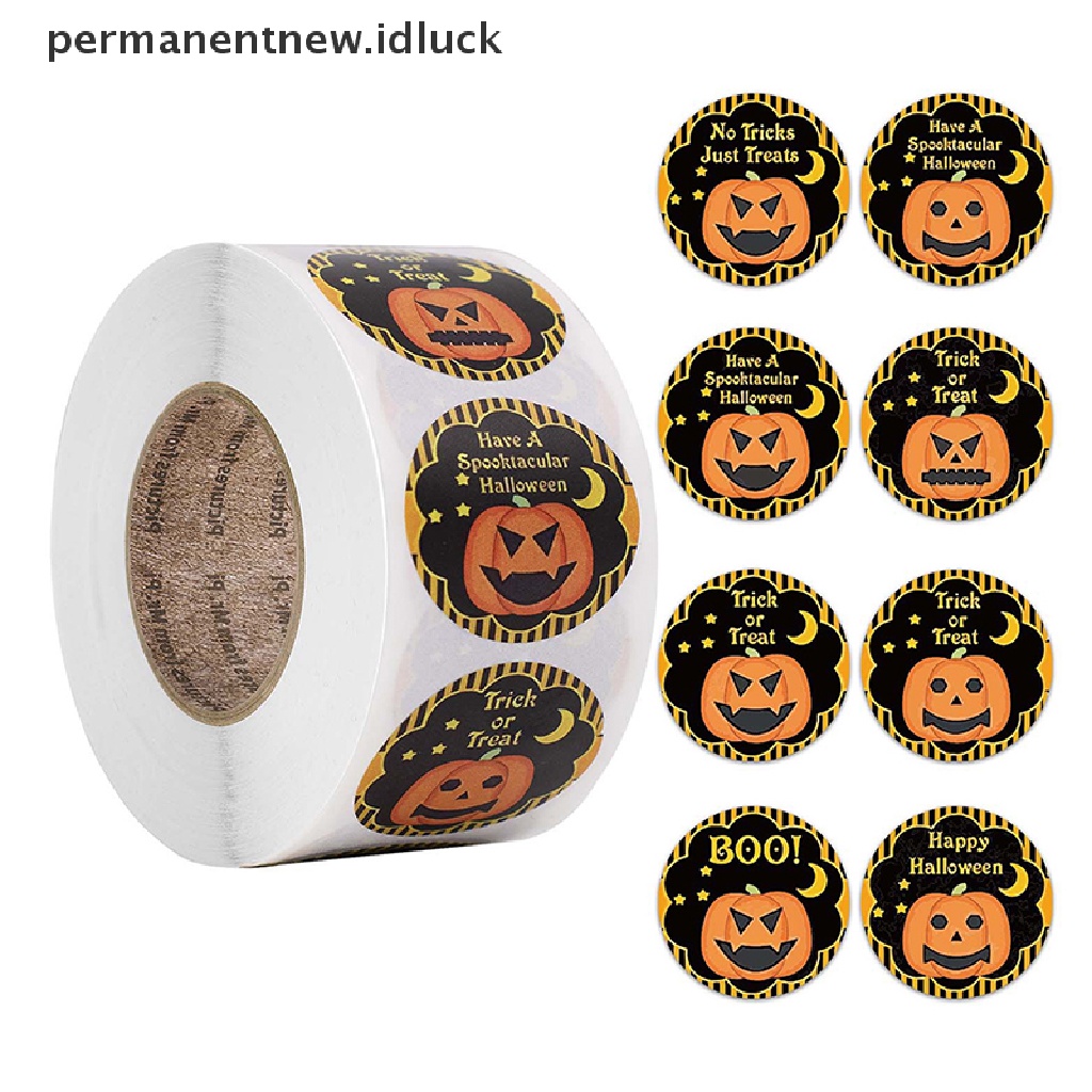 500 Pcs / Roll Stiker Kertas Motif Labu Halloween Untuk Dekorasi