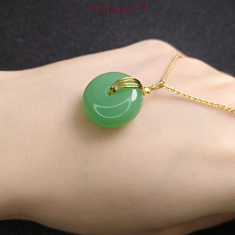 Retro Classic Fashion 24K Gold Jade Simple round Pendant Necklace