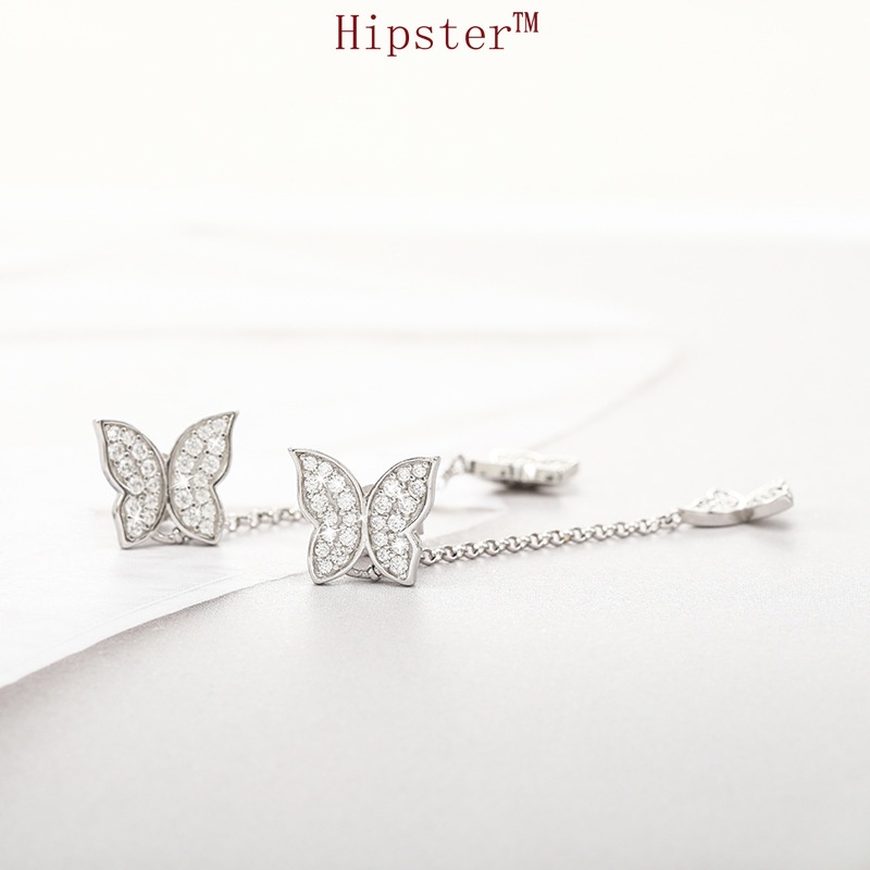 Popular Double Butterfly Diamond Long Tassel Full Diamond Temperament Ear Chain