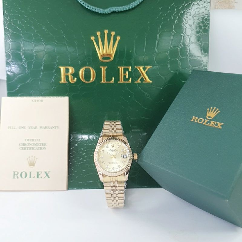 JAM TANGAN ROLEX+BOX, PAPERBAG & KARTU GARANSI JAM TANGAN WANITA RANTAI STEINLESS TGL AKTIF