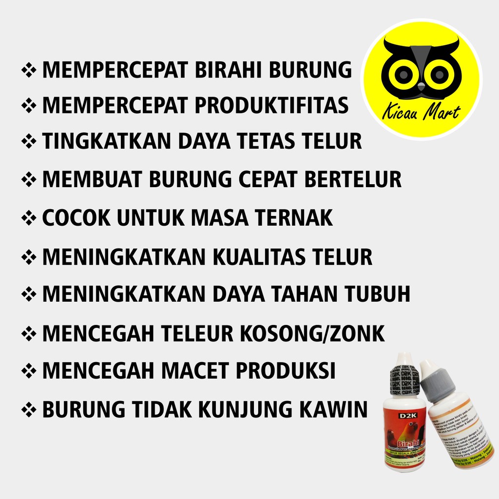 VITAMIN OBAT TERNAK BREEDING BURUNG LOVEBIRD KENARI PENAMBAH BIRAHI D2K PRODUKTIFITAS TELUR OBTBD18K