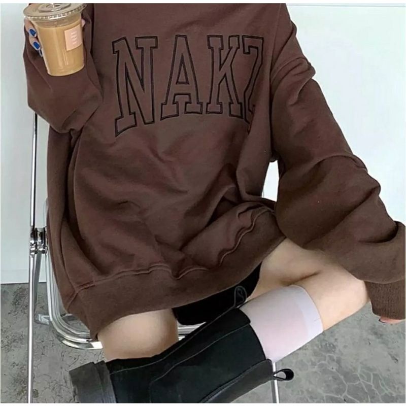 sweater nakz coklat kopi// crewneck sweetshirt wanita pria perempuan laki cewe cowo unisex bahan fleece// sweater distro viral// Women Man Sweatshirts Loose Oversize Pullover