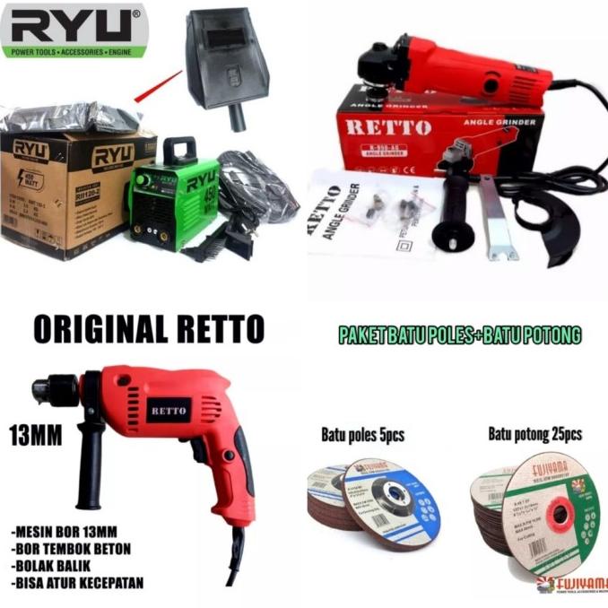 OV055 PAKET 3 SET TUKANG LAS MESIN LAS RINO 900 watt MERA BOR 10 MM 4