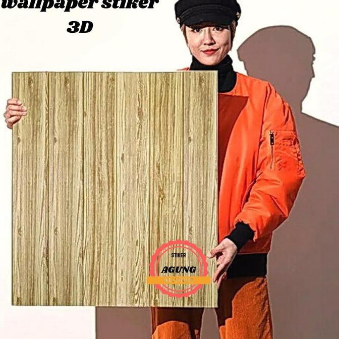 Buruan Wallpaper Dinding Foam Wood 3D Serat Kayu Cream - Cream Sale