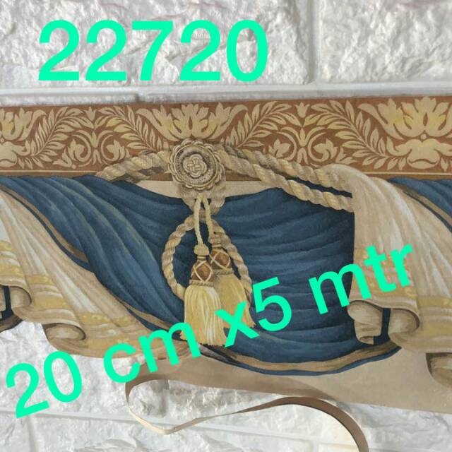 Wallpaper Border List Motif Kain Tirai Biru Mewah