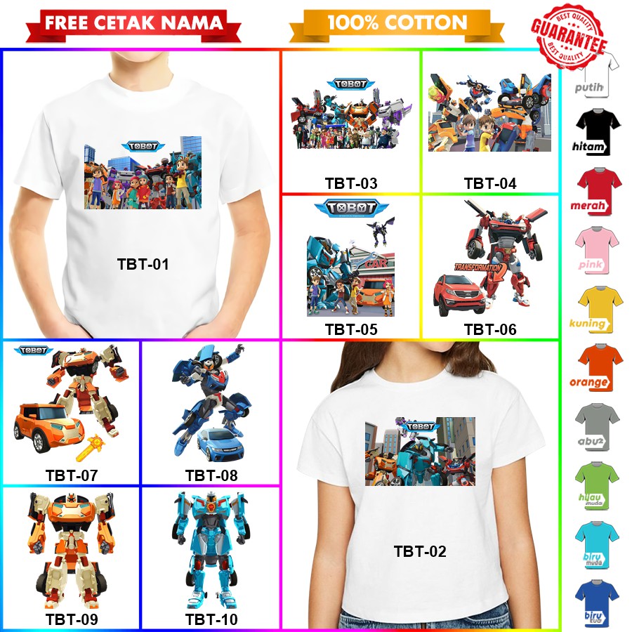 [FREE NAMA!!] Baju Kaos COUPLE  ANAK DAN DEWASA TOBOT BANYAK MOTIF