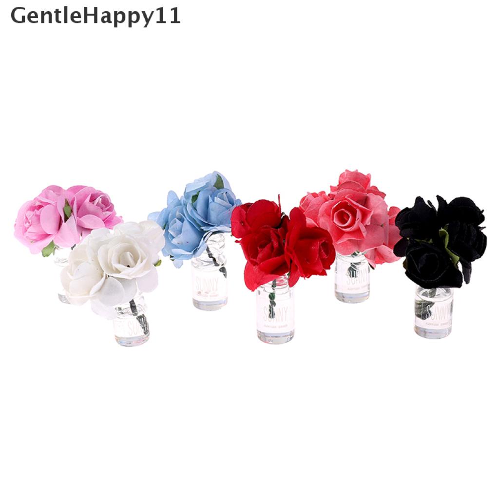 Gentlehappy Miniatur Botol Kaca Isi Bunga Mawar Skala 1: 12 Untuk Dekorasi Rumah Boneka