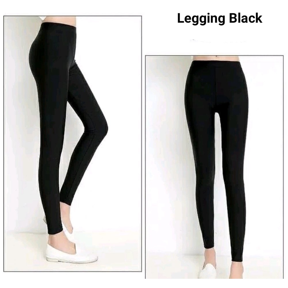 Legging Polos Hitam Wanita / Legging Dewasa Panjang Polos Hitam Premium / Lejing Jersey Spandex Dewasa
