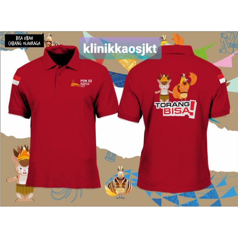 BAJU - KAOS KERAH POLO PON PAPUA XX MASKOT PON TORANG BISA - TSHIRT PON PAPUA TORANG BISA