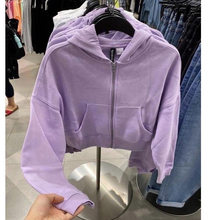 (SALE) Jaket Wanita - croope hoodie zipper lilac