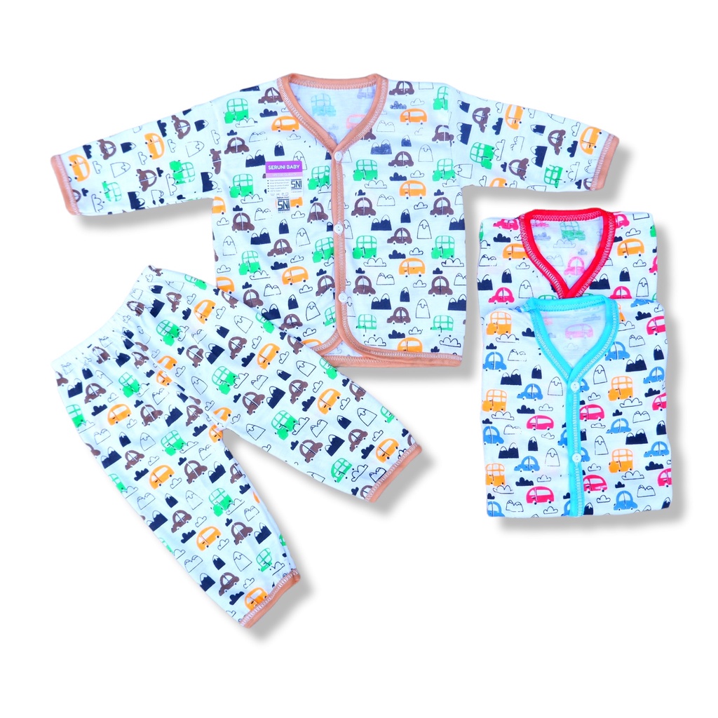 Setelan Baju Bayi SNI Piyama Bayi 3-18 Bulan Seruni Baby Motif Seruni Mobil