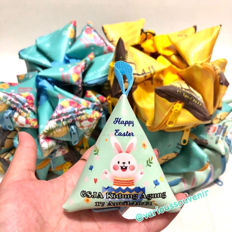 Souvenir Paskah Dompet Segitiga Wadah Telur Paskah Happy Easter Custom Nama Gereja Minim 25pcs Lucu