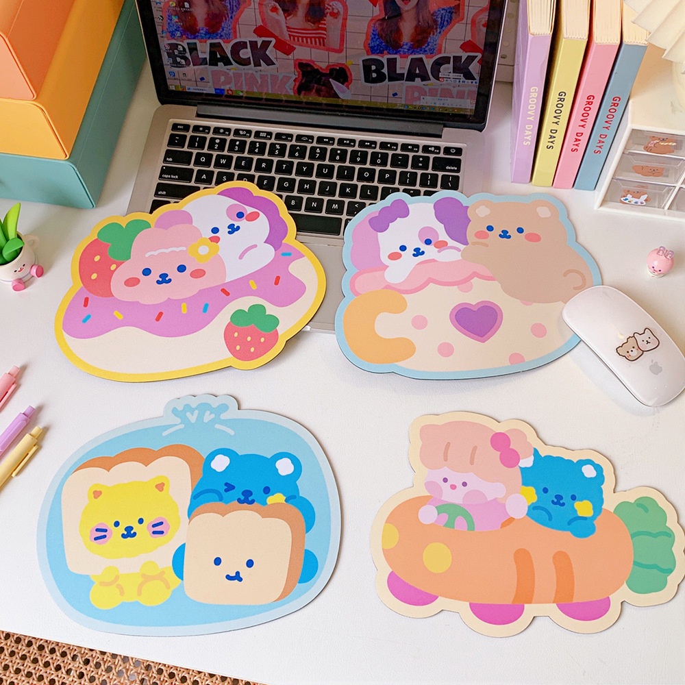 Korean Girly Style Creative Cartoon Bear Animal Pattern Non-slip Waterproof PVC Mouse Pad