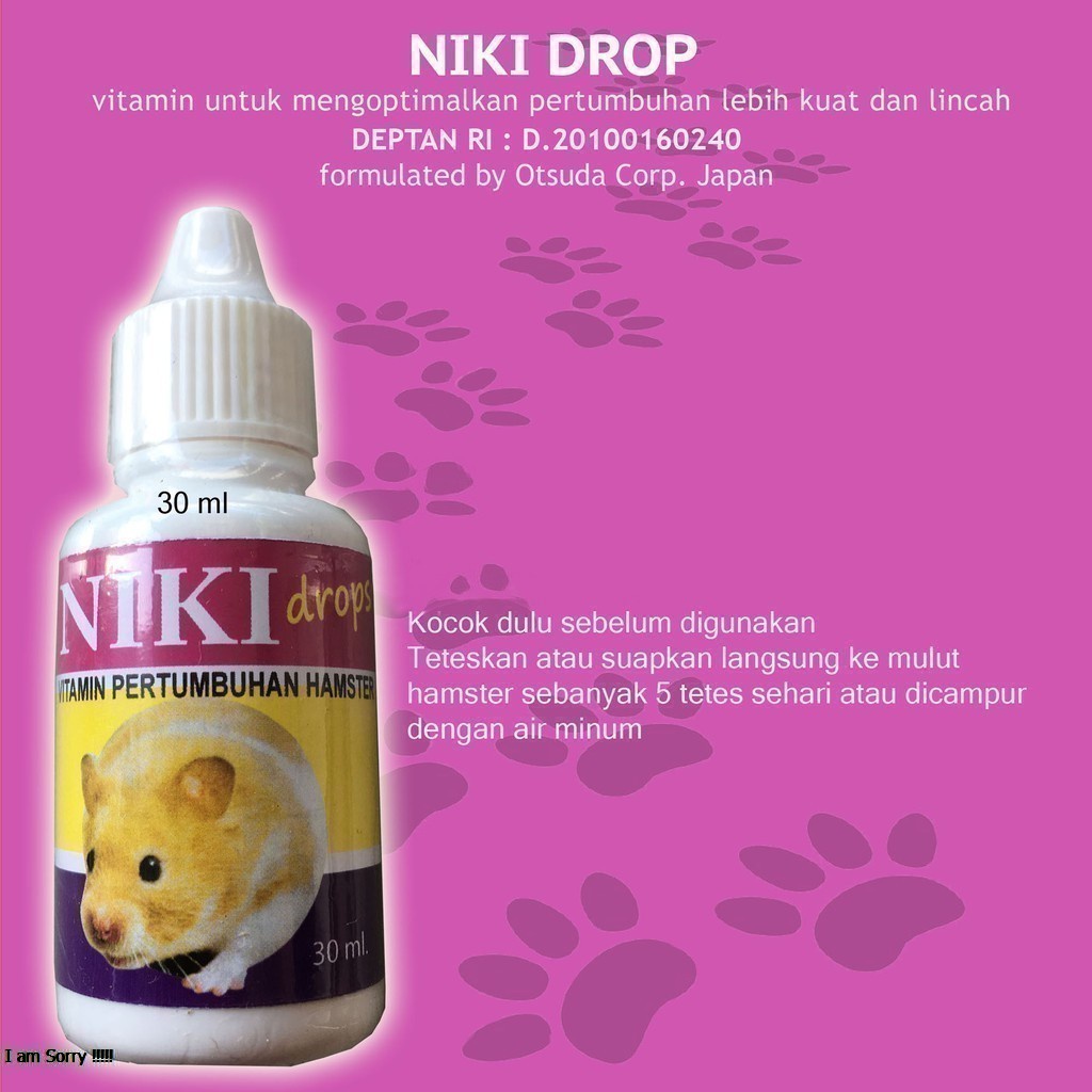 VITAMIN PERTUMBUHAN HAMSTER - NIKI DROP 30 ML -TINGKATKAN METABOLISME &amp; STAMINA &amp; IMUN &amp; GEMUK GENDUT LINCAH UNTUK TIKUS MARMUT LANDAK - SUPLEMEN - MURAH GARANSI KUALITAS ASLI ORIGINAL - PET ANIMAL TAMASINDO OBAT KESEHATAN HEWAN PELIHARAAN MITRAPETLOVER