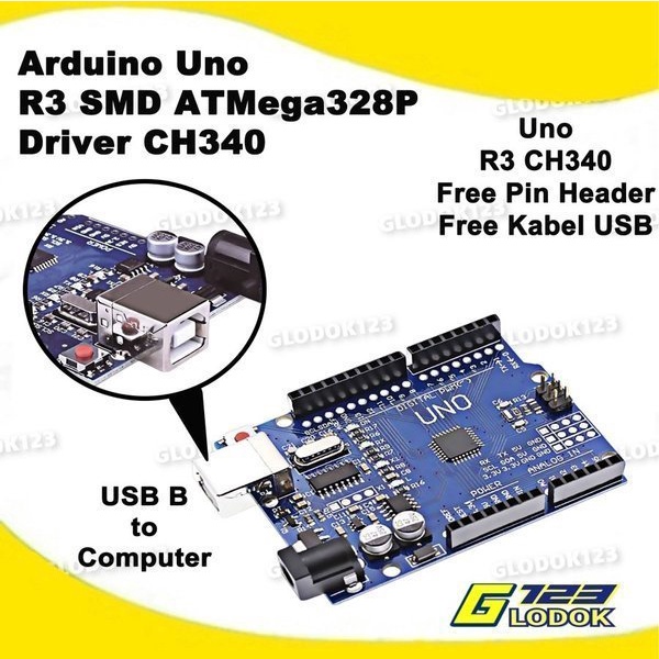 Arduino Uno R3 SMD CH340 ATMEGA328P  PIN HEADER  KABEL USB